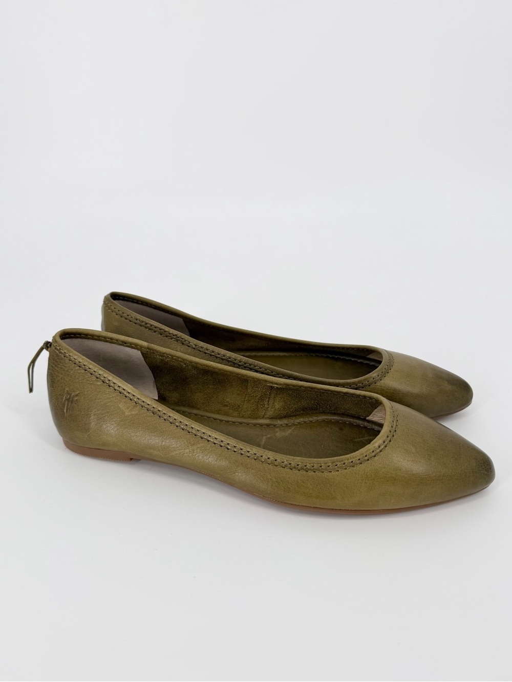 Frye Regina Ballet Green Leather Flats - Picture 2 of 9